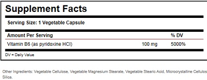 Solgar Vitamin B6 100mg Vegicaps Label